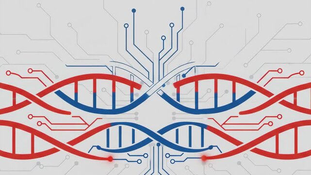 Digital DNA Helix Animation with Circuit Lines Loop Flat Biotechnology and Genetic Technology Motion Graphics