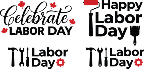 Fototapeta premium Labor day typographic designs with tools and floral elements bold lettering dark silhouette celebration holiday seasonal typography