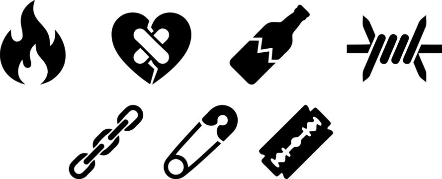 Dark icons representing pain addiction and self destruction