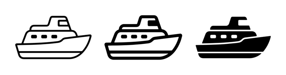 Cruise Ship Icons, Ferry Boat Vector Graphics, Ocean Liner Symbols Set - Clean Line Art and Solid Fill Designs for Travel and Maritime Themes © Rahim