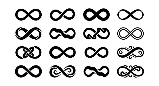 Infinity symbol vector collection, endless loop icon set, eternal sign, limitless design elements