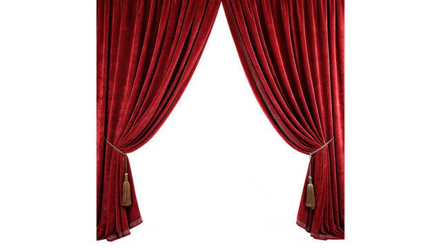 Elegant dark red burgundy luxury velvet stage curtains isolated on transparent background