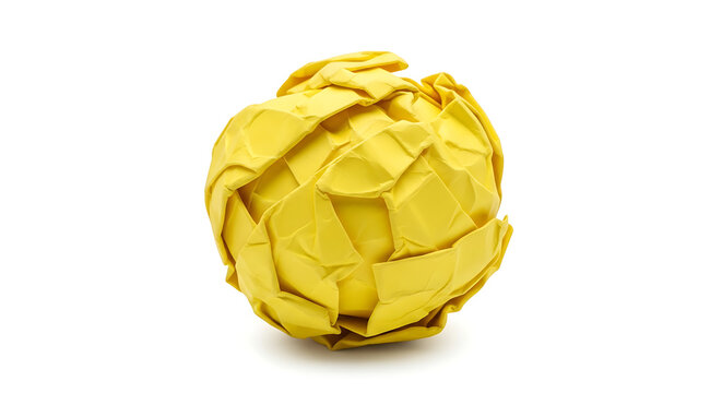 Scrunched yellow crumpled paper ball