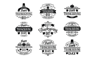 Set of thanksgiving day greeting labels and badges © vectolab