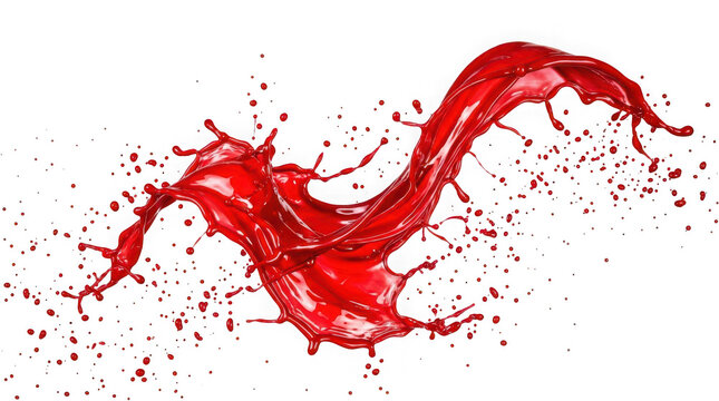 Dynamic splash of red liquid paint isolated on transparent background