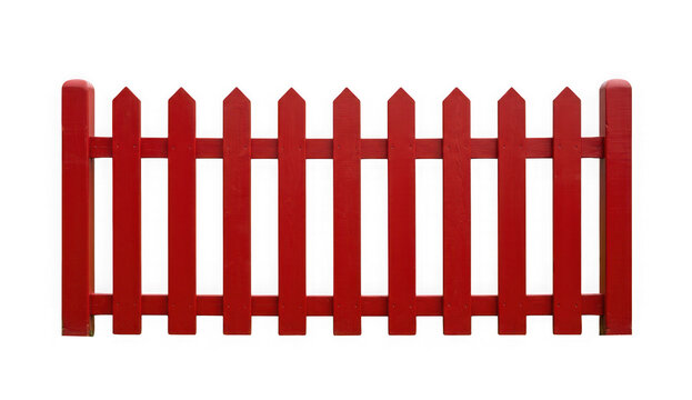 Red wooden picket fence isolated on transparent background