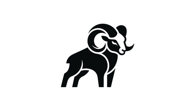 Stylized Ram Silhouette with Large Curved Horns.