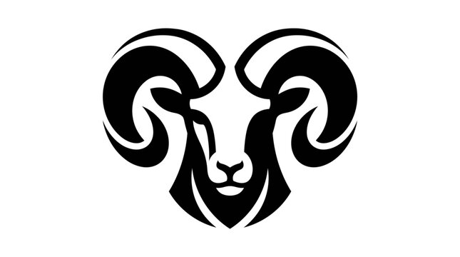 Stylized Ram Head with Large Curled Horns.