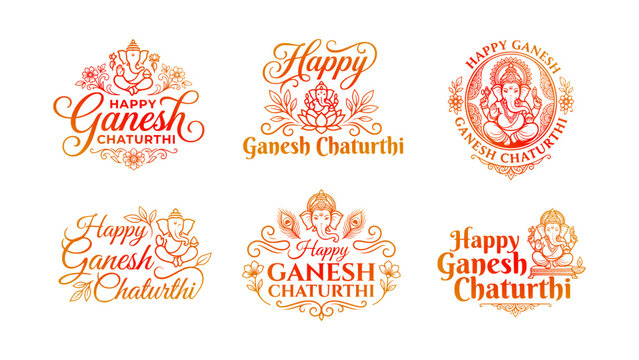 Happy Ganesh chaturthi Gradient calligraphy text vactor set