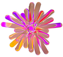 Obraz premium Fractal glass flower with neon purple red yellow gradient texture. Abstract render floral pattern of geometric transparent rounded lines with fluorescent light glow waves, digital art