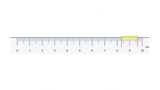 Animated ruler showing centimeter and millimeter scale, measure tap animation