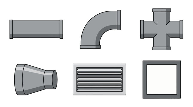 Set of industrial ventilation and plumbing pipe icons.