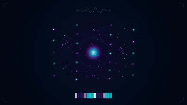 Abstract Artificial Intelligence Neural Network Animation with Quantum Computing HUD Interface