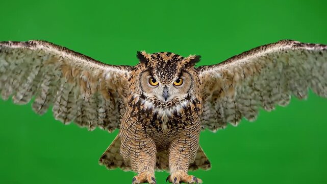 Realistic Flying Owl on Green Screen Alpha Background 4K Wildlife Animation