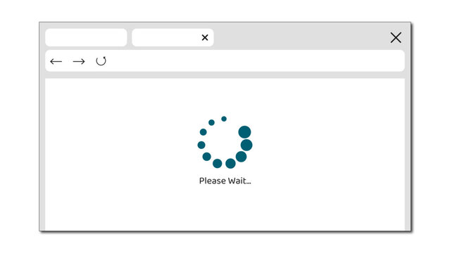 Web browser interface mockup showing a loading screen with a circular progress animation and the text Please Wait