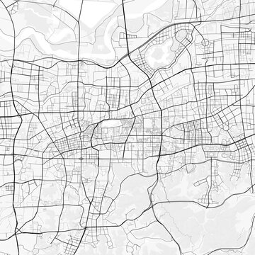 Jinan City Map. Minimalist black and white line art poster for printing, wallpaper, wall art, and map resources for home and office decor
