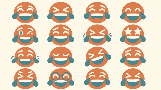 A collection of orange emoji faces expressing intense laughter and joy with tears.
