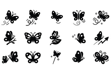 Obraz premium Minimalist Flying Black Butterfly Silhouette Icons Collection for Commercial Design Projects