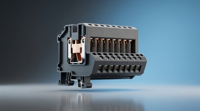 Power distribution terminal 3D render industrial electrical connection block for reliable power routing and control panel assemblies