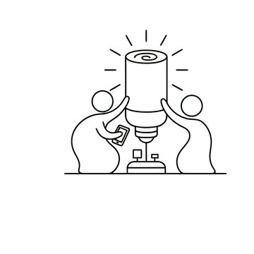 Two people holding a light bulb with a smartphone