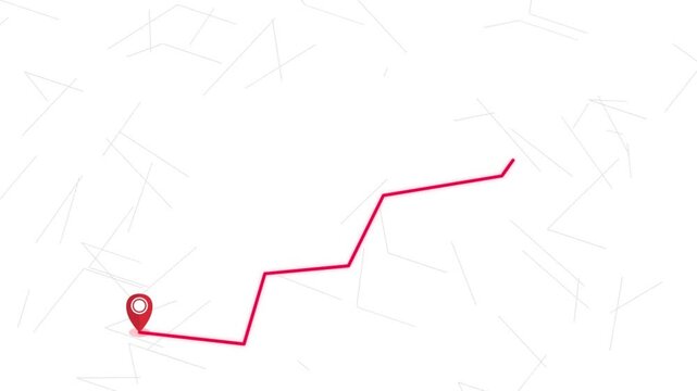 Visual representation of a pink zigzagging path starting from a red location pin symbol