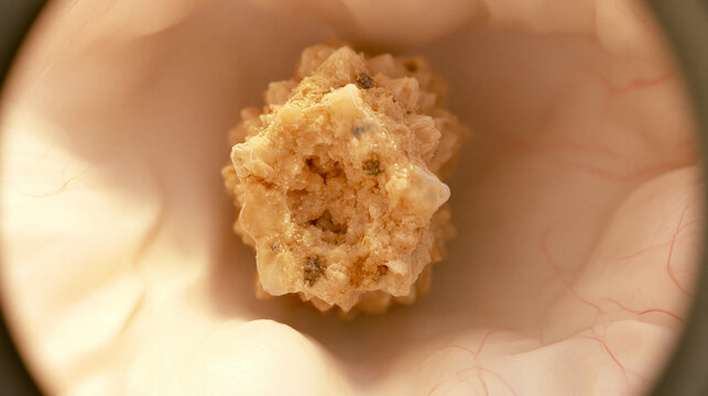 Close-up 3D render of a renal calculus in the calyceal space