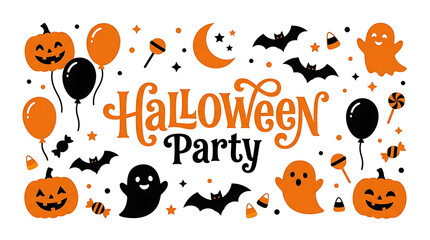 Fototapeta premium Halloween party illustration with pumpkins and bats , Happy halloween 2026, Halloween 2026, Halloween, Halloween design, Halloween Poster Design .