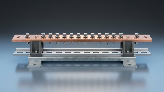 Ground busbar 3D render industrial grounding conductor for electrical safety bonding and power distribution installations