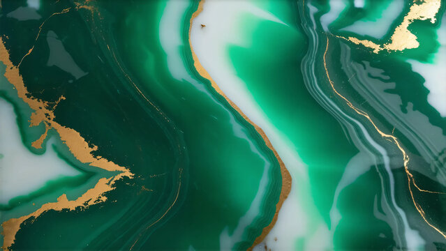 Rich emerald green and white agate swirl with gold foil borders