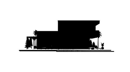 Fototapeta premium Modern luxury house silhouette with palm trees and garden elements
