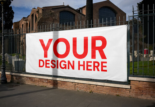 Mockup Of Customized Banner On Railings