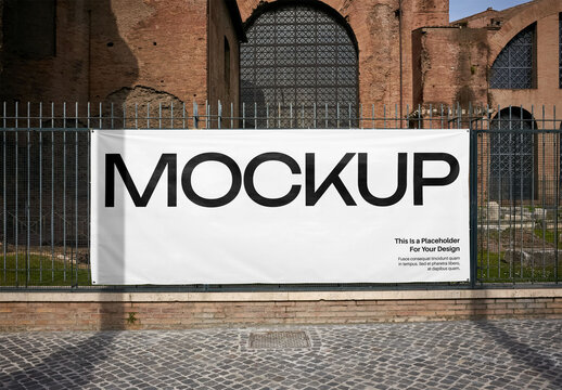 Mockup Of Railings With Customizable Banner