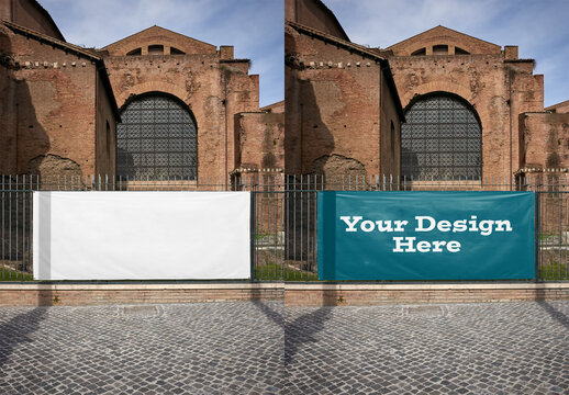 Mockup Of Railings With Customized Banner