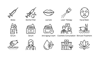 Fototapeta premium Cosmetic dermatology outline icon collection editable vector illustration