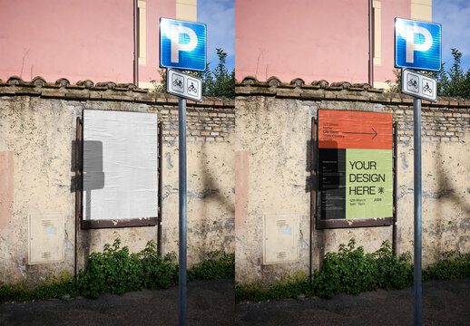 Mockup Of Customizable Poster By Parking Sign