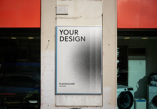 Mockup Of Customizable Vertical Poster On Wall