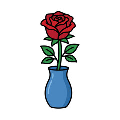 Obraz premium Single red rose flower in blue vase illustration on white background
