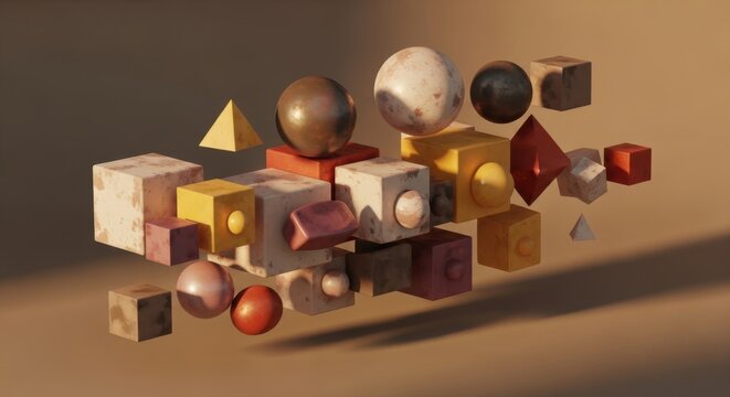 Colorful Geometric Shapes Floating in Abstract Composition.