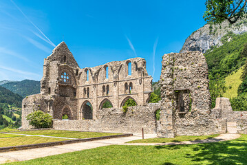 Fototapeta premium View at the ruins of Aulps Monastery - France