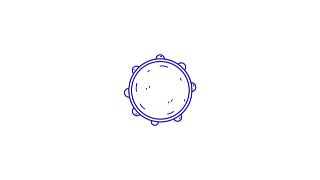 A stylized blue hand-drawn line art illustration of a circular tambourine with zills