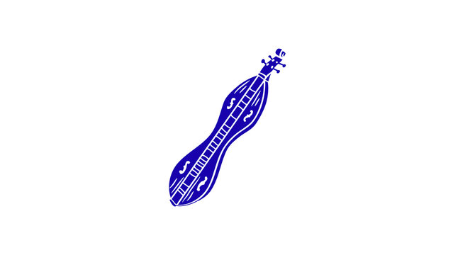 A stylized blue Appalachian dulcimer musical instrument icon angled