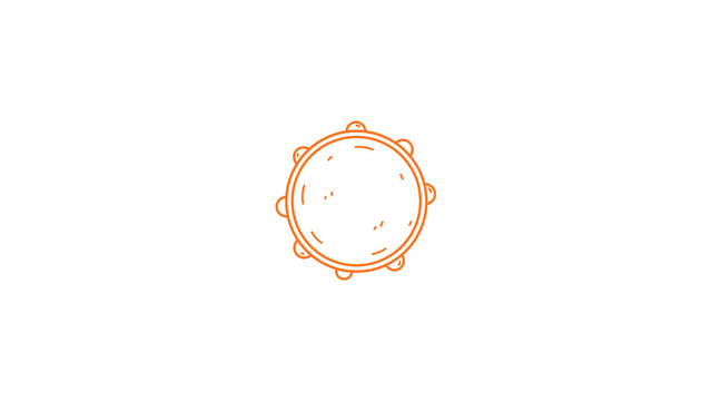 A stylized orange hand-drawn line art illustration of a circular tambourine with zills