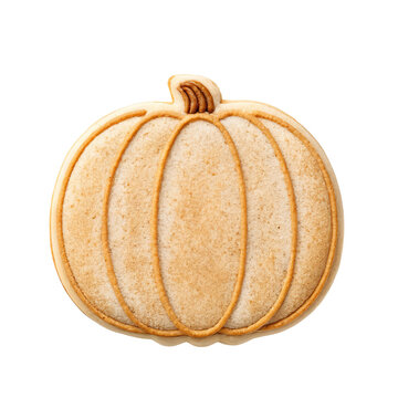 Pumpkin shaped sugar cookie with iced details for autumn dessert bakery menu design or thanksgiving celebration banner