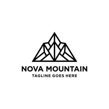 Black and white mountain peak emblem representing adventure and modern outdoor identity.