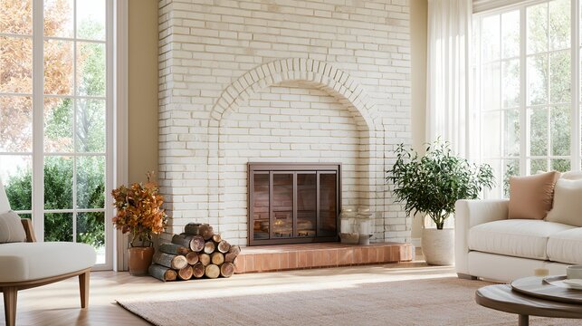 A well-maintained residential fireplace prepared for autumn and winter use, emphasizing seasonal chimney and fireplace inspections before colder weather arrives.