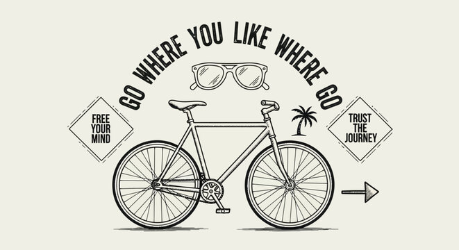 Stylized vector illustration of a modern fixed gear bicycle with a minimalist frame, sleek tires, and drop handlebars, depicted in a clean side-view perspective for urban design.