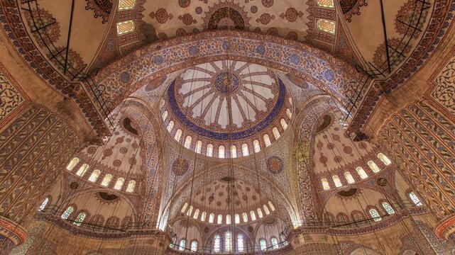 Timelapse inside the Blue Mosque in Istanbul featuring Ottoman Islamic architecture