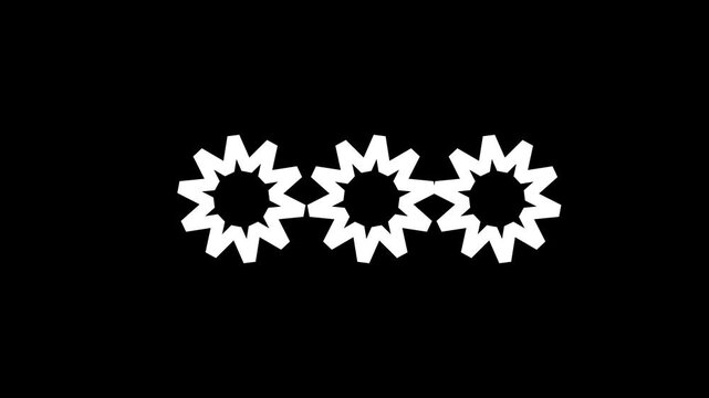 Rotating Three White Gears Mechanism Icon Animation Loop on Black Background for Settings, Complex Technology, System Process, Engineering Operations, and Industrial Machine Concept.