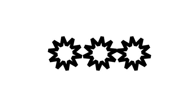 Rotating Three Black Gears Mechanism Icon Animation Loop on White Background for Minimal Settings, Engineering Workflow, Mechanical System Operations, Clean Interface, and Web Visuals.