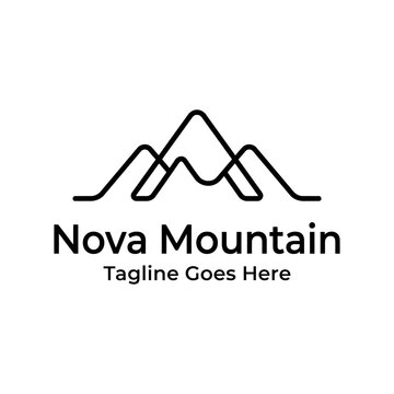 Minimalist landscape logo consisting of continuous geometric lines forming sharp, modern mountain peaks.